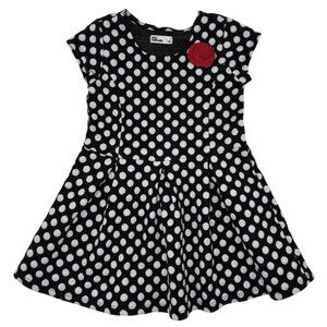 Black & White Polka Dot Dress With Red Flower Accent Girls Size 5 Epic Threads
